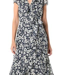 Women's short sleeve V-neck printed Ruffle Dress